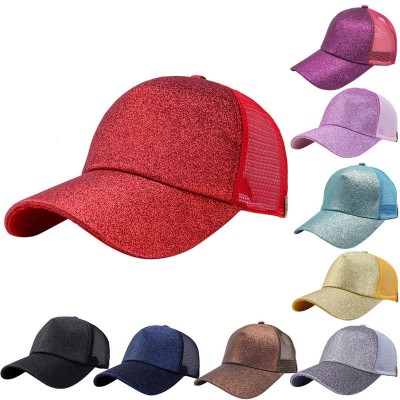 2018  Ponytail Baseball Cap Sequins Shiny Messy Bun Snapback Hat Sun Caps  eb-32193111